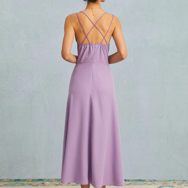 Women Black Dress Spaghetti Straps Sleeveless Pleated Party Dress