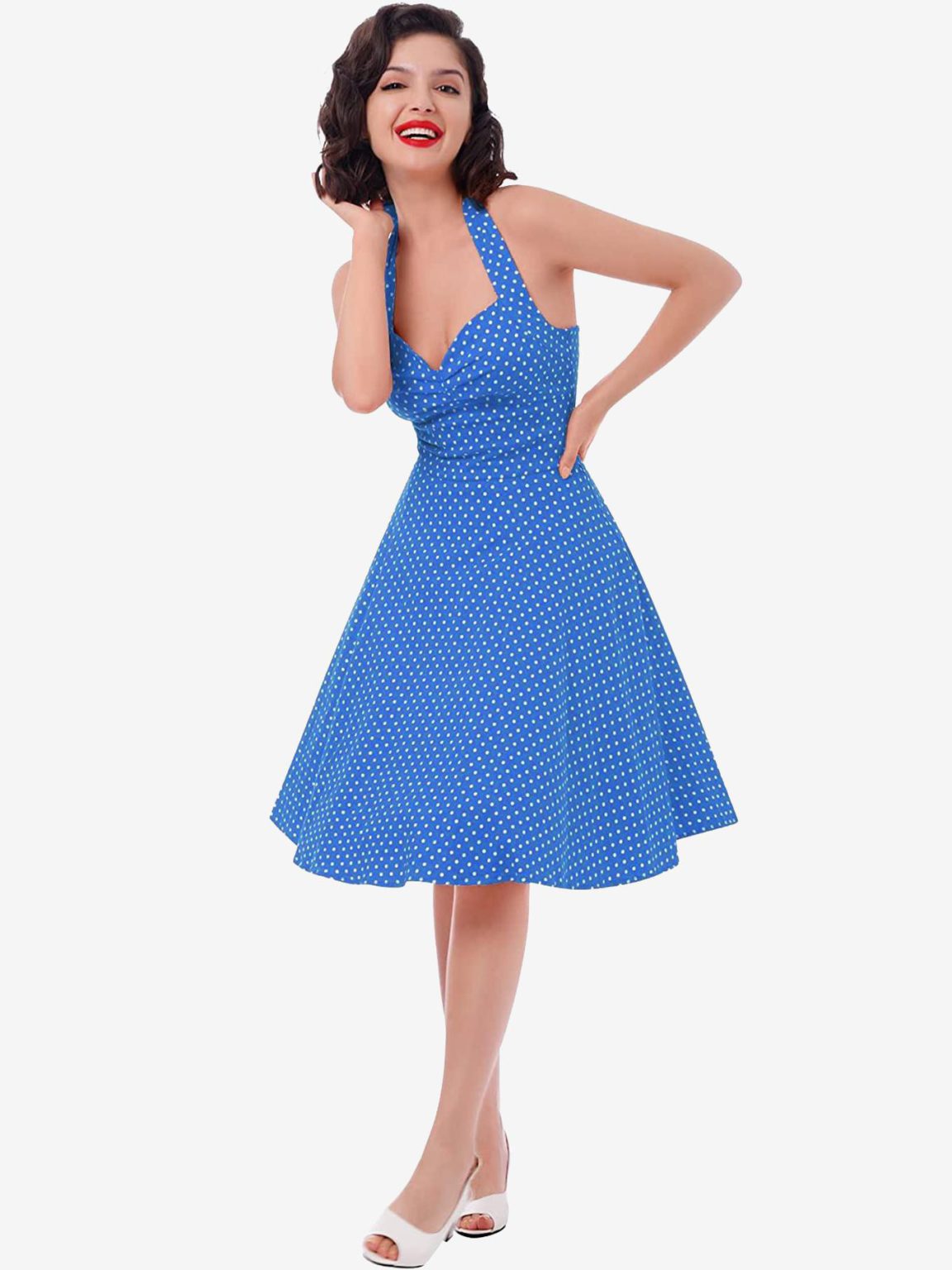 Vintage Dress Pewter 1950s Audrey Hepburn Style Polka Dot Pleated Sleeveless Sweetheart Neck Medium Swing Dress