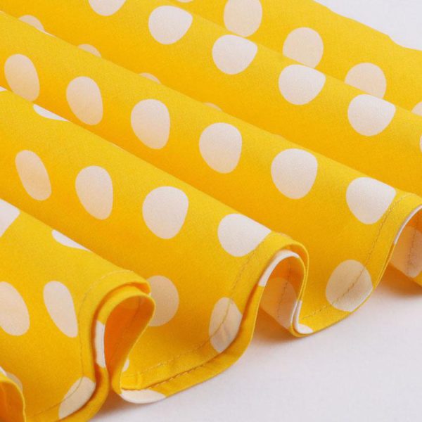 Yellow Vintage Dress Straps Polka Dot Cotton Retro Summer Dress