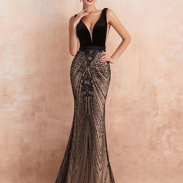 Evening Dress 2023 Mermaid Black Beaded Sleeveless V-Neck Formal Dresses Wedding Guest Dresses Free Customization