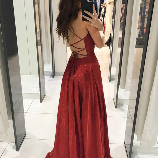 Maxi Dresses Sleeveless V-Neck Red Floor Length Dress