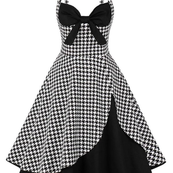 Vintage Dress 1950s Audrey Hepburn Style Sleeveless Woman Knee Length Floral Print Swing Dress