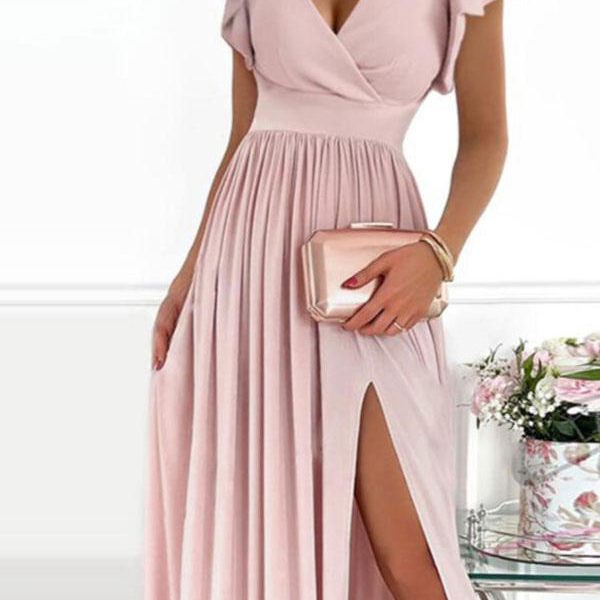 Maxi Dress Short Sleeves V-Neck Floral Print Party Dress