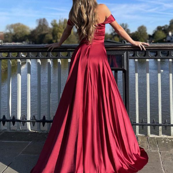 Bateau Neck Maxi Dress Short Sleeves Sexy High-slit Zipper Floor Length Dress