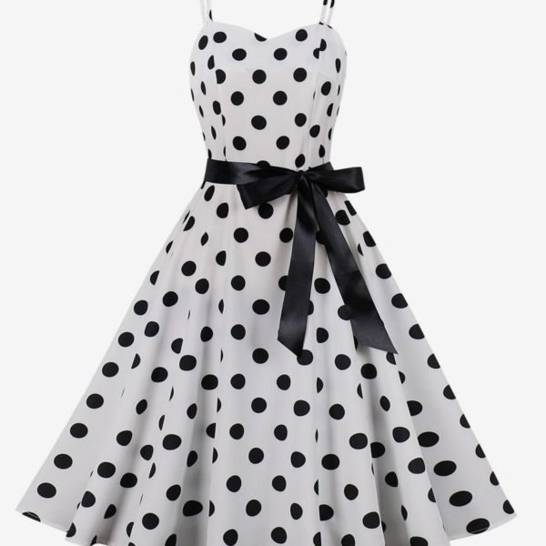Vintage Dress 1950s Audrey Hepburn Style Pink Polka Dot Woman's Sleeveless Rockabilly Dress
