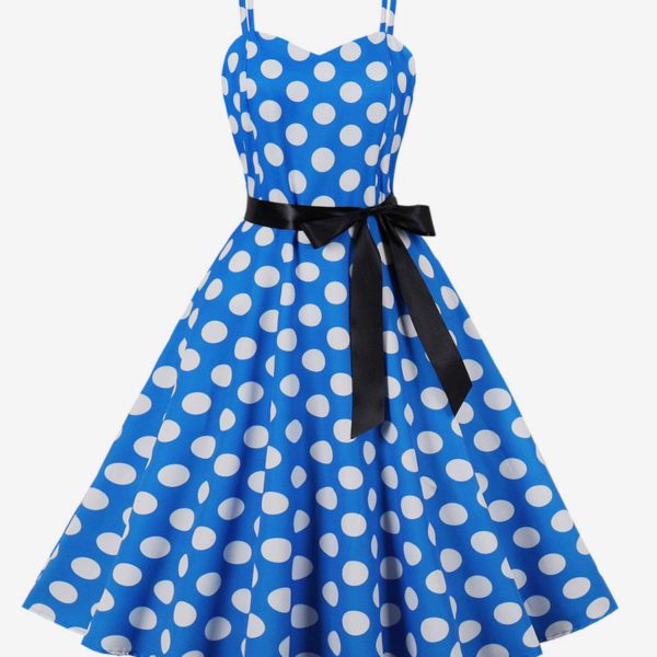 Vintage Dress 1950s Audrey Hepburn Style Pink Polka Dot Woman's Sleeveless Rockabilly Dress