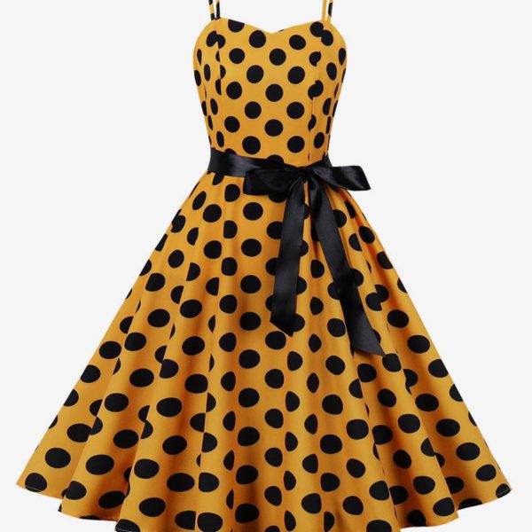 Vintage Dress 1950s Audrey Hepburn Style Pink Polka Dot Woman's Sleeveless Rockabilly Dress