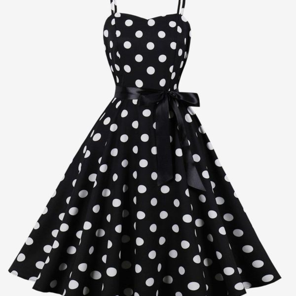 Vintage Dress 1950s Audrey Hepburn Style Pink Polka Dot Woman's Sleeveless Rockabilly Dress