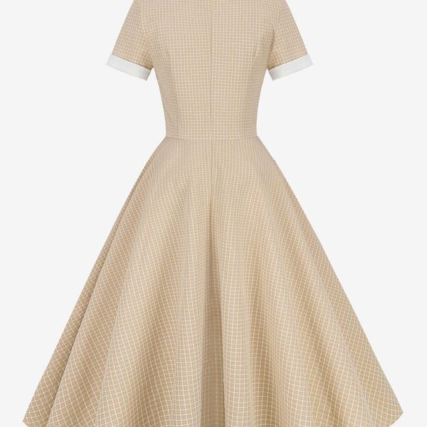 Barbie Pink Gingham Dress 1950s Audrey Hepburn Style Short Sleeves Vintage Dress