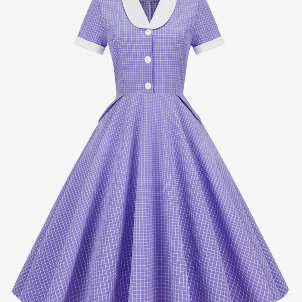 Barbie Pink Gingham Dress 1950s Audrey Hepburn Style Short Sleeves Vintage Dress