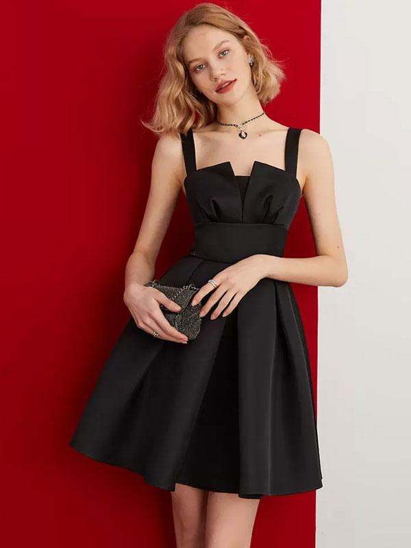 Little Black Dress Sleeveless Backless Elegant Dating Flared Dresses