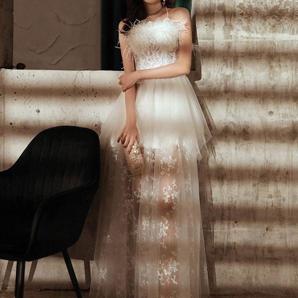 Birthday Party Dresses White Lace Semi Formal Long Dress