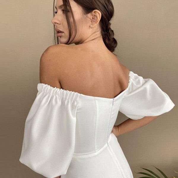 Midi Dress Bateau Neck Half Sleeves Semi Formal Party Dress
