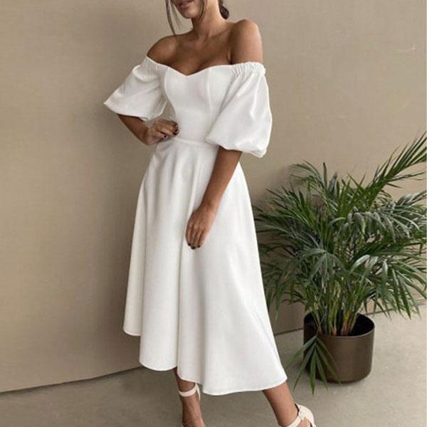 Midi Dress Bateau Neck Half Sleeves Semi Formal Party Dress