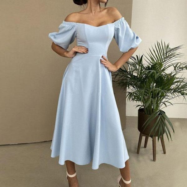 Midi Dress Bateau Neck Half Sleeves Semi Formal Party Dress