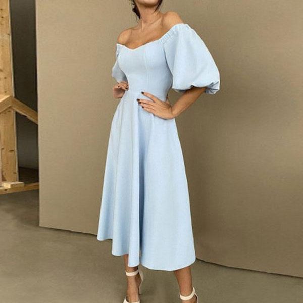 Midi Dress Bateau Neck Half Sleeves Semi Formal Party Dress