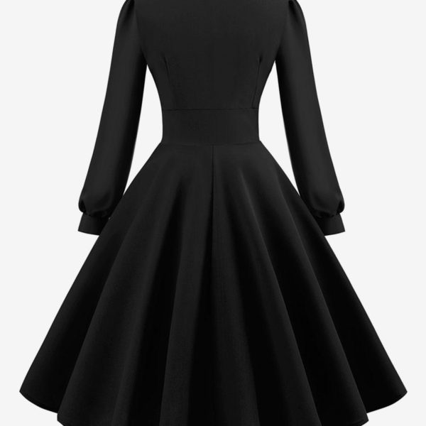Vintage Dress 1950s Audrey Hepburn Style V-Neck Layered Long Sleeves Medium
