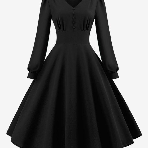 Vintage Dress 1950s Audrey Hepburn Style V-Neck Layered Long Sleeves Medium