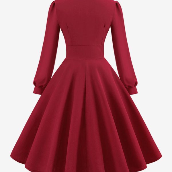 Vintage Dress 1950s Audrey Hepburn Style V-Neck Layered Long Sleeves Medium Swing Dress - Image 9