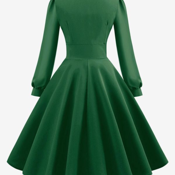 Vintage Dress 1950s Audrey Hepburn Style V-Neck Layered Long Sleeves Medium