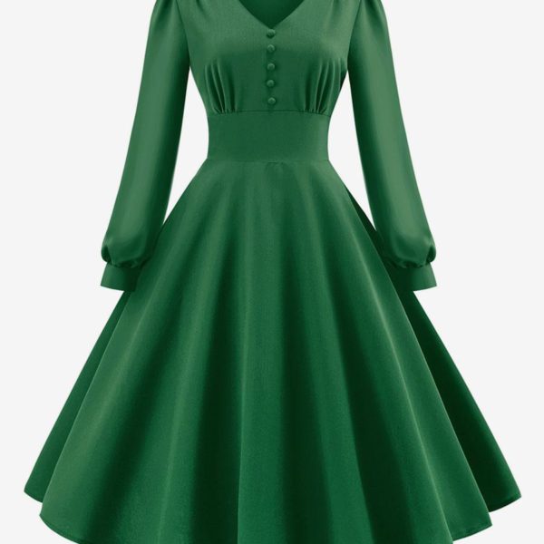 Vintage Dress 1950s Audrey Hepburn Style V-Neck Layered Long Sleeves Medium