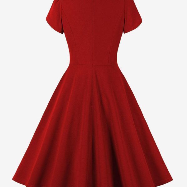 Retro Dress 1950s Audrey Hepburn Style Jewel Neck Lace Up Short Sleeves Knee Length Swing Dress