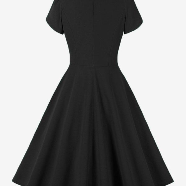 Retro Dress 1950s Audrey Hepburn Style Jewel Neck Lace Up Short Sleeves Knee Length Swing Dress