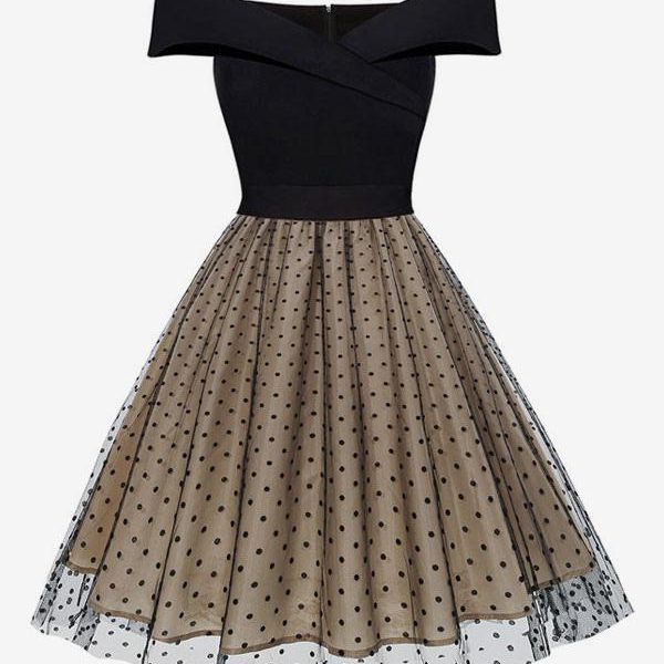 Retro Dress 1950s Audrey Hepburn Style Lace Sleeveless Two-Tone Rockabilly Dress