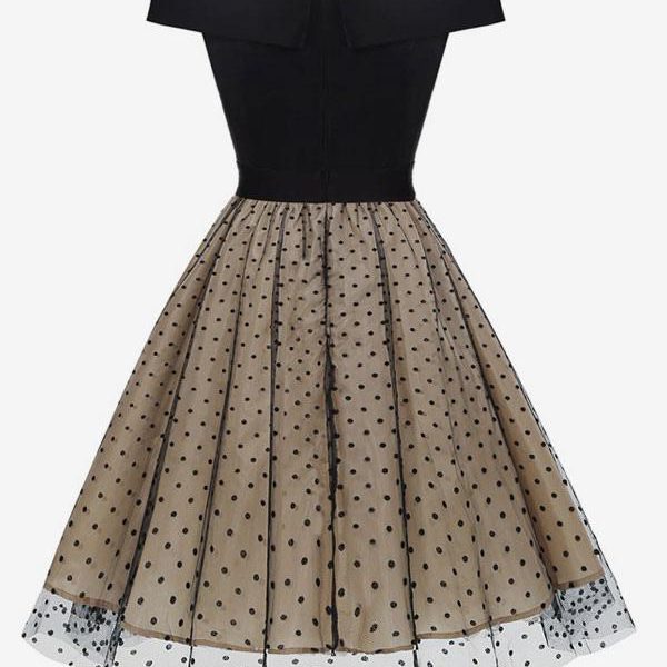 Retro Dress 1950s Audrey Hepburn Style Lace Sleeveless Two-Tone Rockabilly Dress