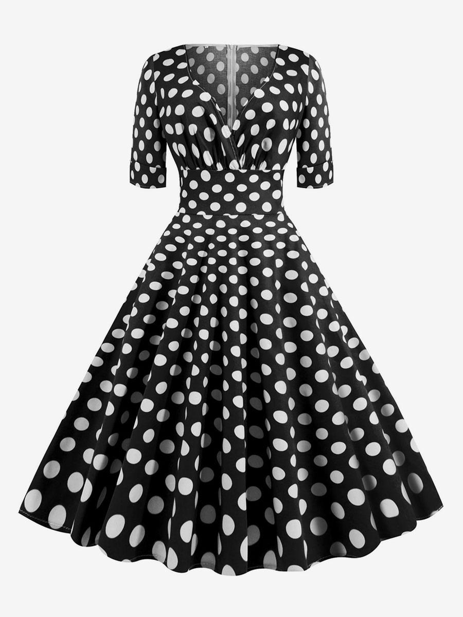Vintage Dress 1950s Audrey Hepburn Style Red Polka Dot Short