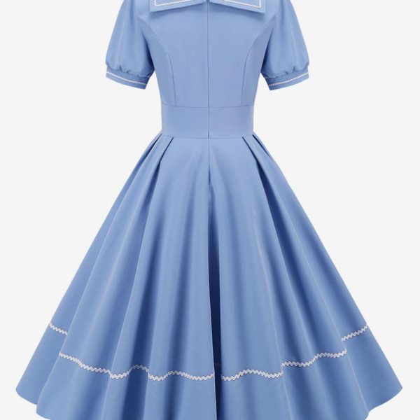 Vintage Dress 1950s Audrey Hepburn Style Yellow Short Sleeves Turndown Collar Medium Swing Dress