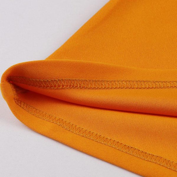Retro Dress Orange Cut Out 1950s Audrey Hepburn Style Short Sleeves V-Neck Knee Length Swing Dress - Image 6