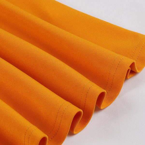 Retro Dress Orange Cut Out 1950s Audrey Hepburn Style Short Sleeves V-Neck Knee Length Swing Dress - Image 5