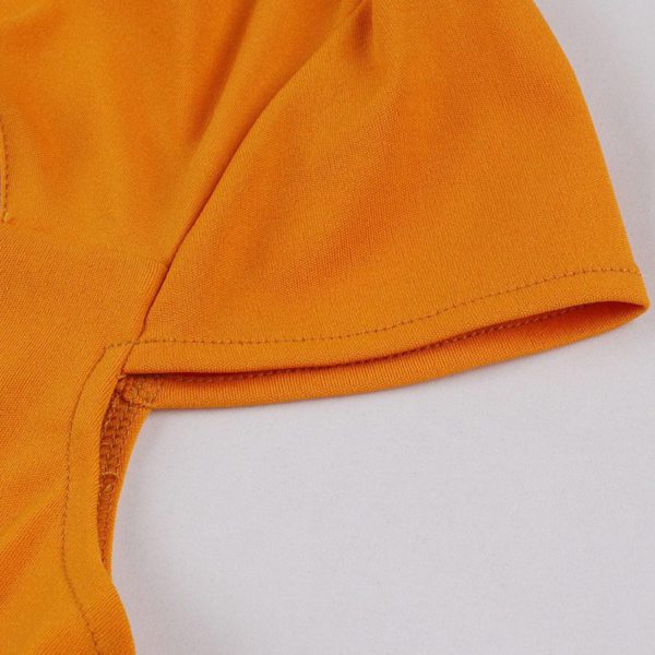 Retro Dress Orange Cut Out 1950s Audrey Hepburn Style Short Sleeves V-Neck Knee Length Swing Dress - Image 9