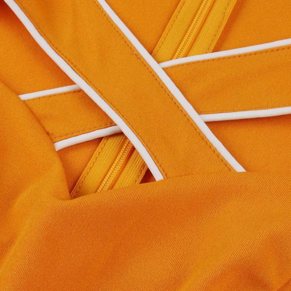 Retro Dress Orange Cut Out 1950s Audrey Hepburn Style Short Sleeves V-Neck Knee Length Swing Dress - Image 4