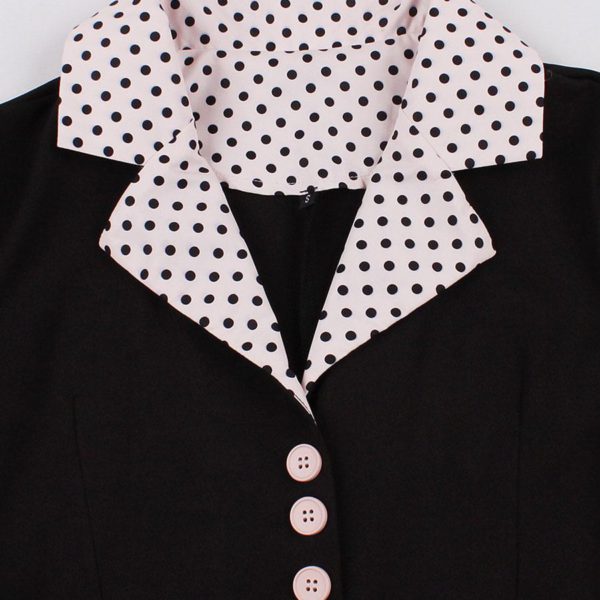 Vintage Dress Pink Polka Dot 1950s Audrey Hepburn Style Sash Short Sleeves V-Neck Knee Length Swing Dress