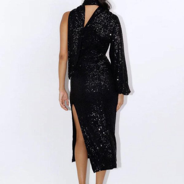 Sequined Party Dresses Long Sleeves One-Shoulder Semi Formal Dress