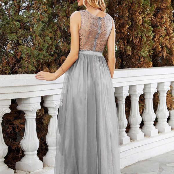 Embellished Lace Party Dress Sleevesless Translucent Back Prom Dresses