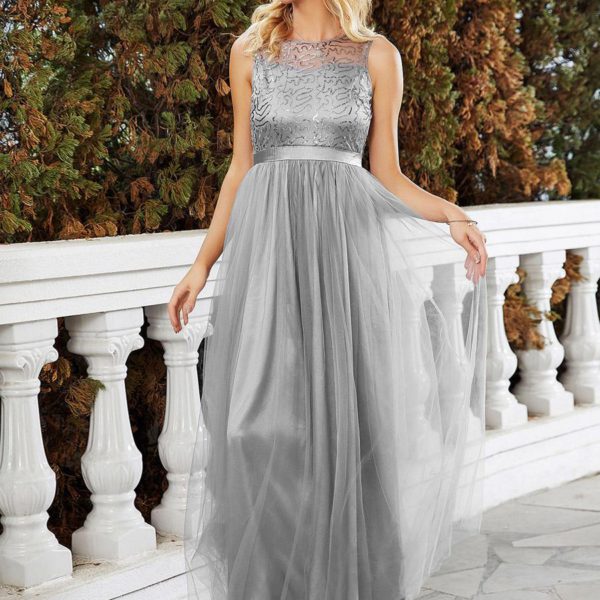 Embellished Lace Party Dress Sleevesless Translucent Back Prom Dresses