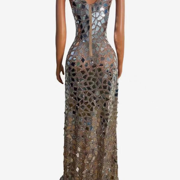 Sexy elastic lens slit long dress party dress nightclub Gogo performance wear