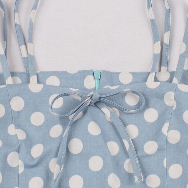 Yellow Vintage Dress Straps Polka Dot Cotton Retro Summer Dress