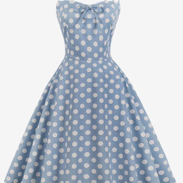 Yellow Vintage Dress Straps Polka Dot Cotton Retro Summer Dress