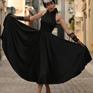Black Wedding Dresses A-Line Sleeveless Satin Fabric Tea-Length Bridal Gown