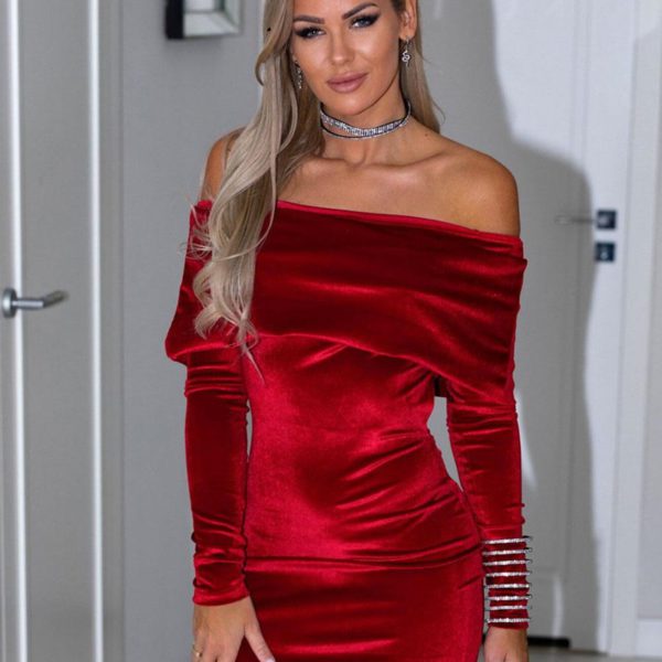 Bodycon Dresses Black Bateau Neck Split Front High-slit Sexy Long Sleeves Pencil Dress - Image 5