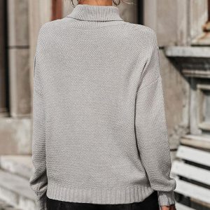 Embellished Fringe Sweater Polo Neck Ribbed Cuff Knitted Women's Sweater - Image 2