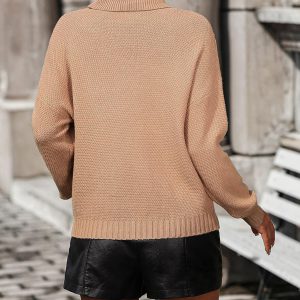 Embellished Fringe Sweater Polo Neck Ribbed Cuff Knitted Women's Sweater - Image 4