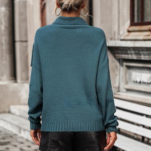 Embellished Fringe Sweater Polo Neck Ribbed Cuff Knitted Women's Sweater - Image 8