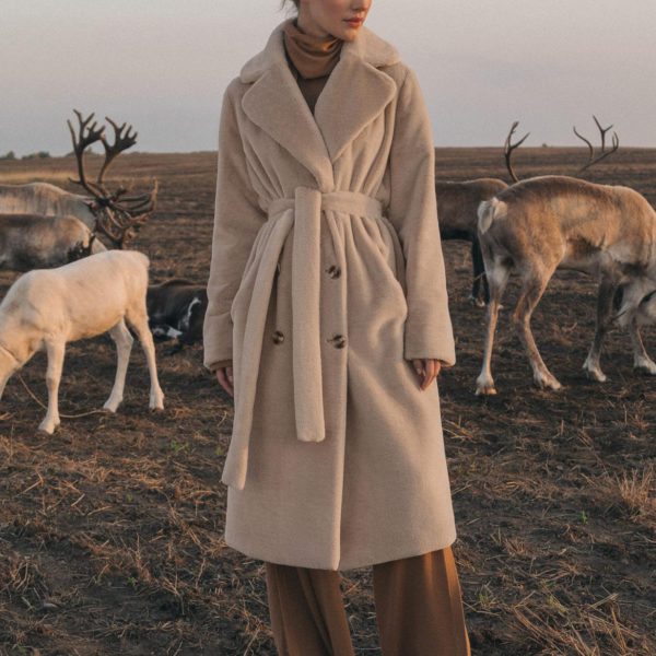 Faux Fur Coats Belted Women Warm Winter Outerwear