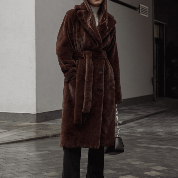 Faux Fur Coats Belted Women Warm Winter Outerwear