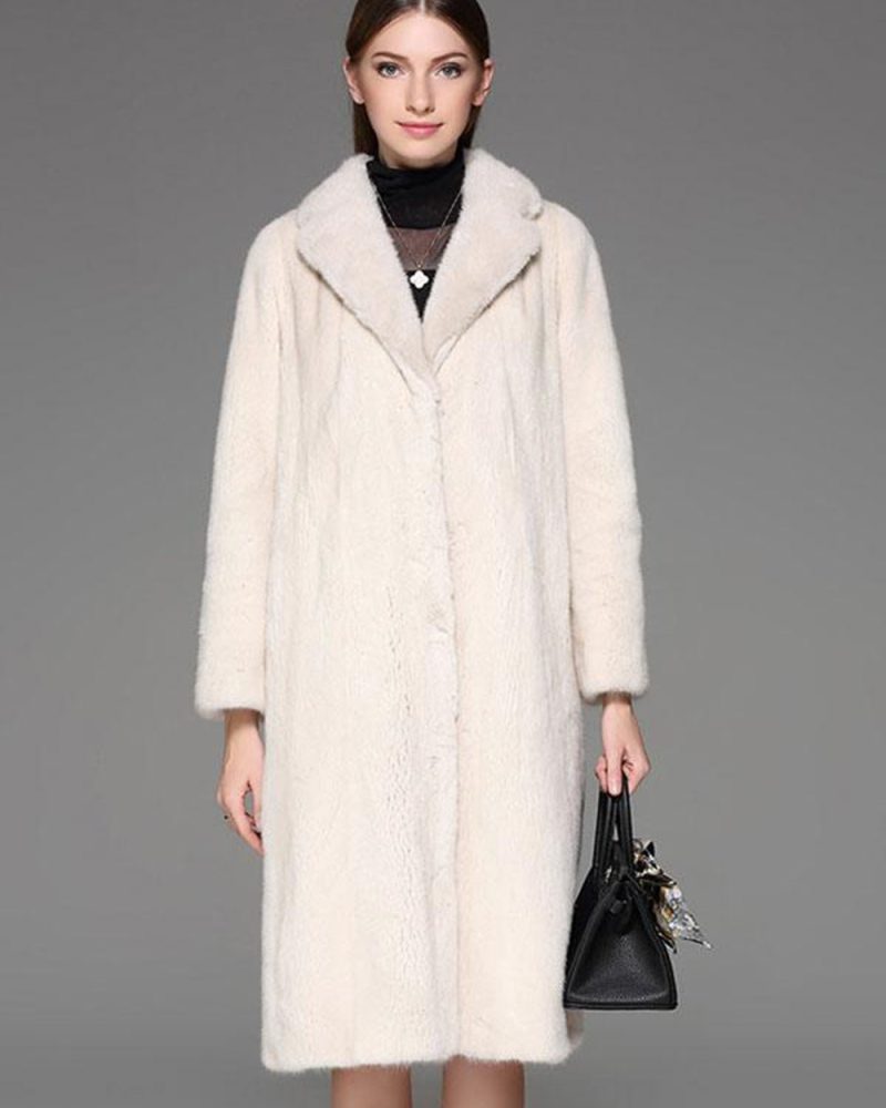Faux Fur Coats Long Sleeves Chic Oversized Turndown Collar